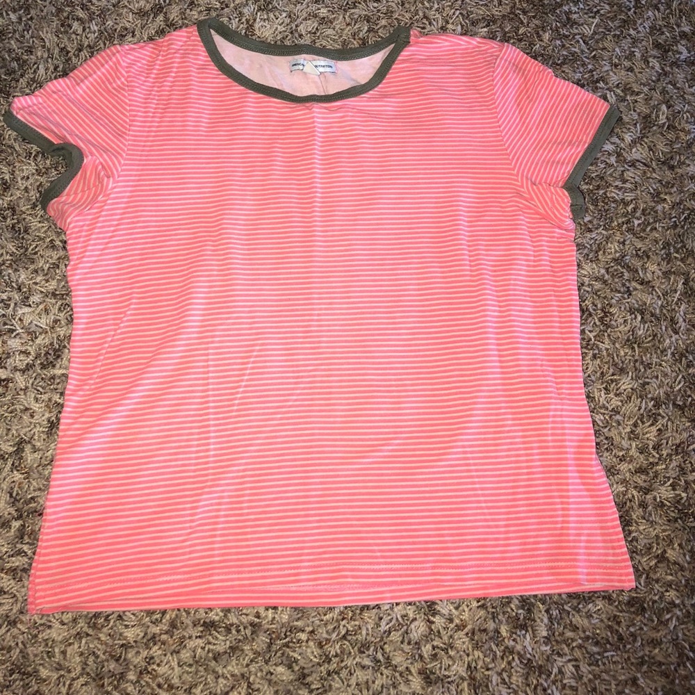 American Eagle coral & white striped shirt